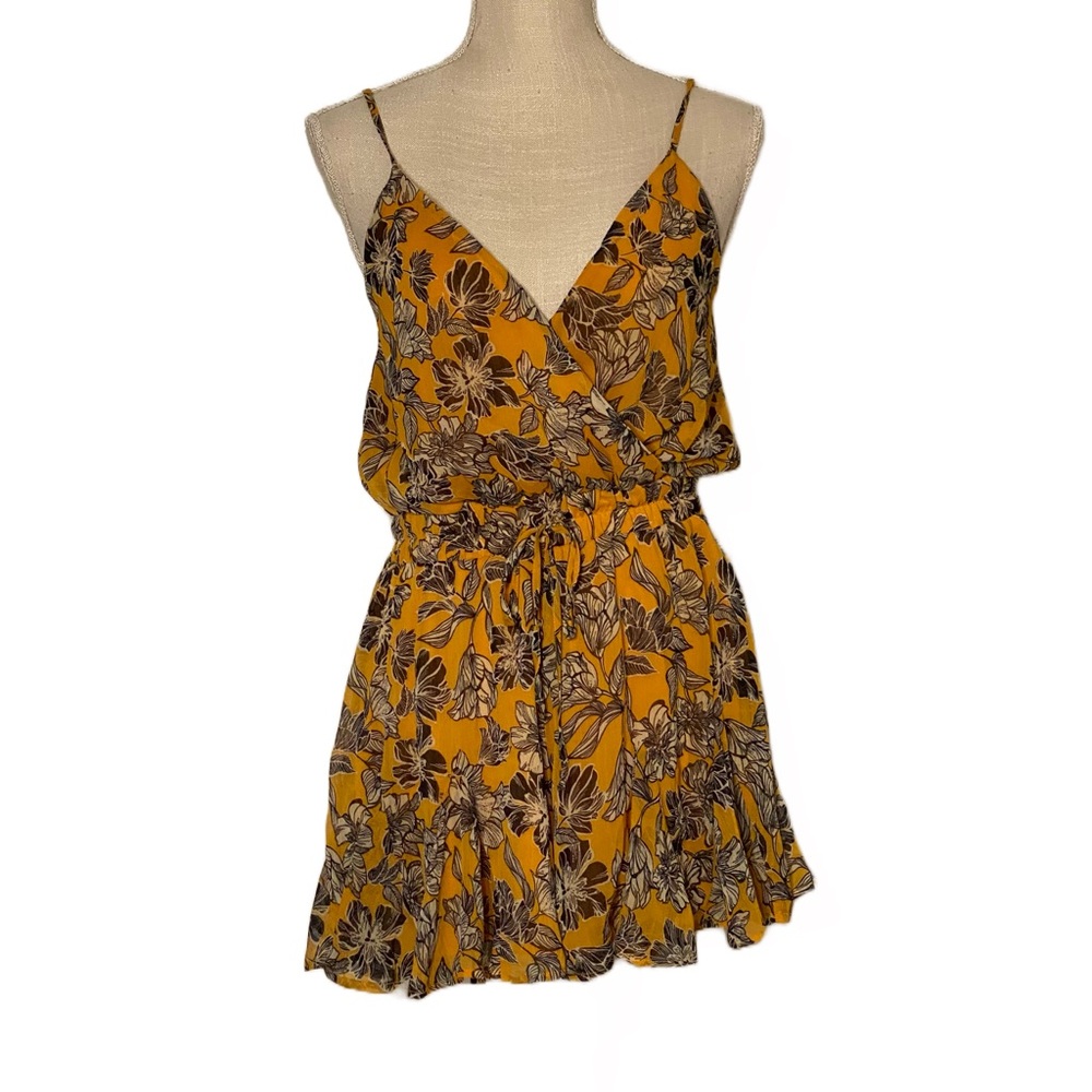 Rixxi Yellow Floral Romper with Spaghetti Straps